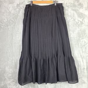 Talbots Black Maxi Skirt Pintuck Flare Embroidered Hem Whimsigoth Fairy Size 18